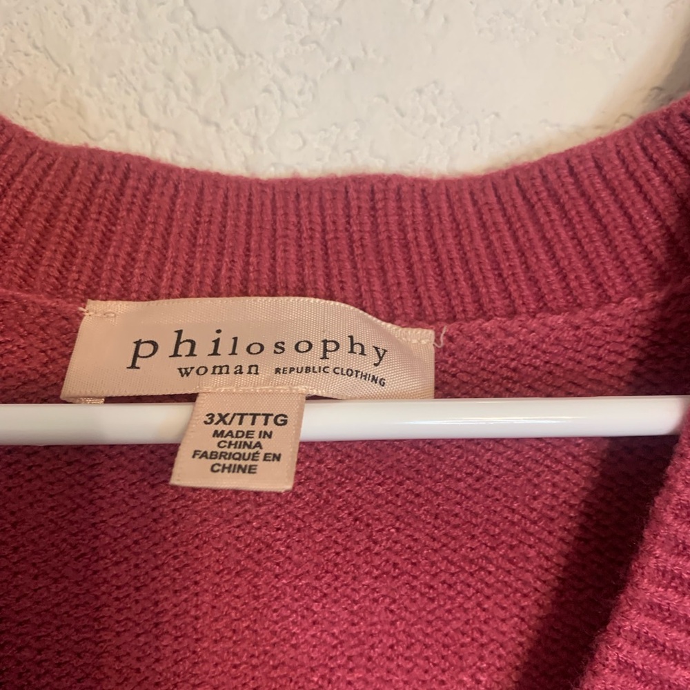 Philosophy Woman's Plus Size 2X Pink Long Sleeve V-Neck Pullover Sweater NWOT - Picture 3 of 7